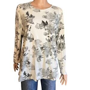 J. Jill Pure Jill Women’s Pima Stretch Cotton Shirttail Tee LP Gray White Floral